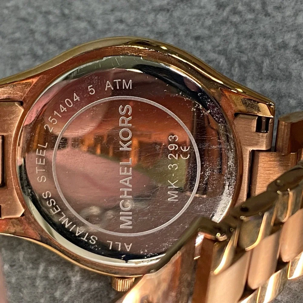 Michael Kors Watch‎ Women Rose Gold Purple Slim Runway MK-3293 Luxe Chic EUC